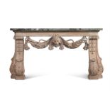 A CARVED PINE AND CREAM PAINTED CONSOLE TABLE, IN THE MANNER OF WILLIAM KENT, 20TH CENTURY