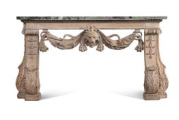 A CARVED PINE AND CREAM PAINTED CONSOLE TABLE, IN THE MANNER OF WILLIAM KENT, 20TH CENTURY