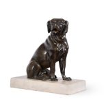 A REGENCY BRONZE DOG CARD HOLDER, IN THE MANNER OF THOMAS WEEKS, EARLY 19TH CENTURY