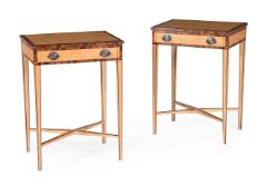 Y A PAIR OF SATINWOOD AND ROSEWOOD CROSS BANDED SIDE TABLES, IN GEORGE III STYLE