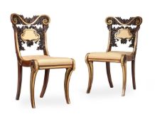 Y A PAIR OF WILLIAM IV CARVED ROSEWOOD AND PARCEL GILT SIDE CHAIRS, CIRCA 1835