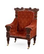 A REGENCY MAHOGANY LIBRARY BERGERE ARMCHAIR, ATTRIBUTED TO BANTING, FRANCE & CO., CIRCA 1820-30