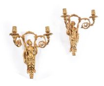 A PAIR OF FRENCH ORMOLU BACCHUS AND CARYATID TWIN-LIGHT WALL APPLIQUES, 19TH CENTURY