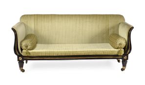 A REGENCY EBONISED AND BRASS MOUNTED SOFA, IN THE MANNER OF MARSH & TATHAM, CIRCA 1820