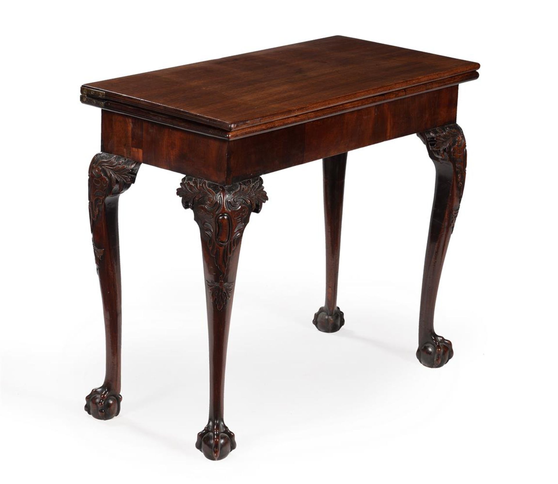 A GEORGE II MAHOGANY CONCERTINA ACTION FOLDING CARD TABLE, PROBABLY IRISH, MID 18TH CENTURY