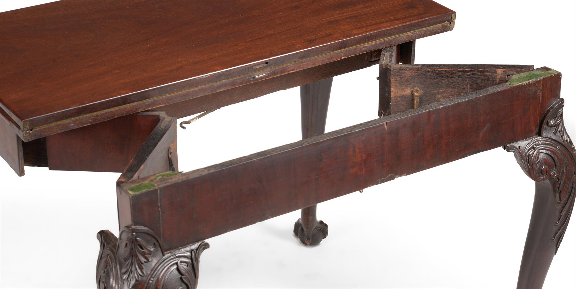A PAIR OF GEORGE II MAHOGANY CONCERTINA ACTION FOLDING CARD TABLES PROBABLY IRISH - Image 8 of 9