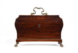 Y A GEORGE II ROSEWOOD AND BRASS MOUNTED TEA CADDY IN THE MANNER OF ABRAHAM ROENTGEN