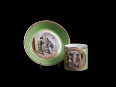 A MEISSEN (MARCOLINI) APPLE-GREEN GROUND COFFEE CAN AND SAUCER, CIRCA 1800