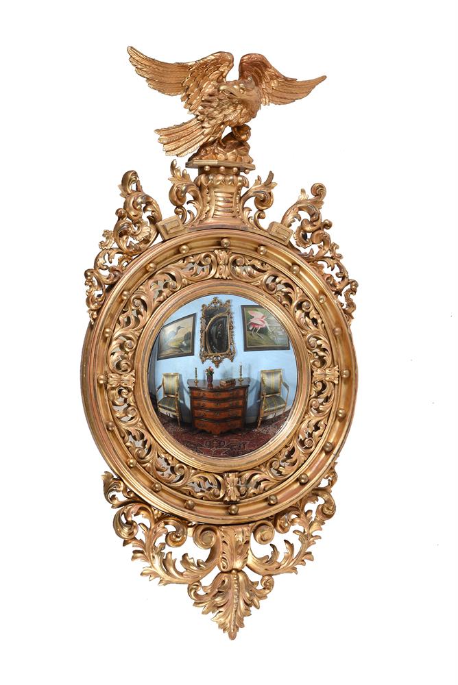 A LARGE REGENCY CARVED GILTWOOD CONVEX WALL MIRROR, CIRCA 1820 - Image 2 of 4