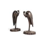 A PAIR OF JAPANESE BRONZE HERONS, CONTEMPORARY