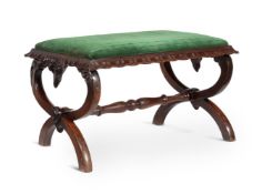 Y A WILLIAM IV CARVED ROSEWOOD X-FRAME STOOL, CIRCA 1835