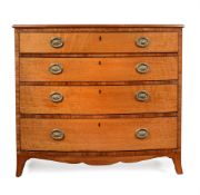 Y A GEORGE III SATINWOOD AND TULIPWOOD BANDED BOWFRONT CHEST OF DRAWERS, ATTRIBUTED TO GILLOWS