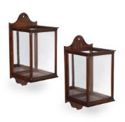 A PAIR OF MAHOGANY WALL LANTERNS, IN GEORGE II STYLE, 19TH CENTURY