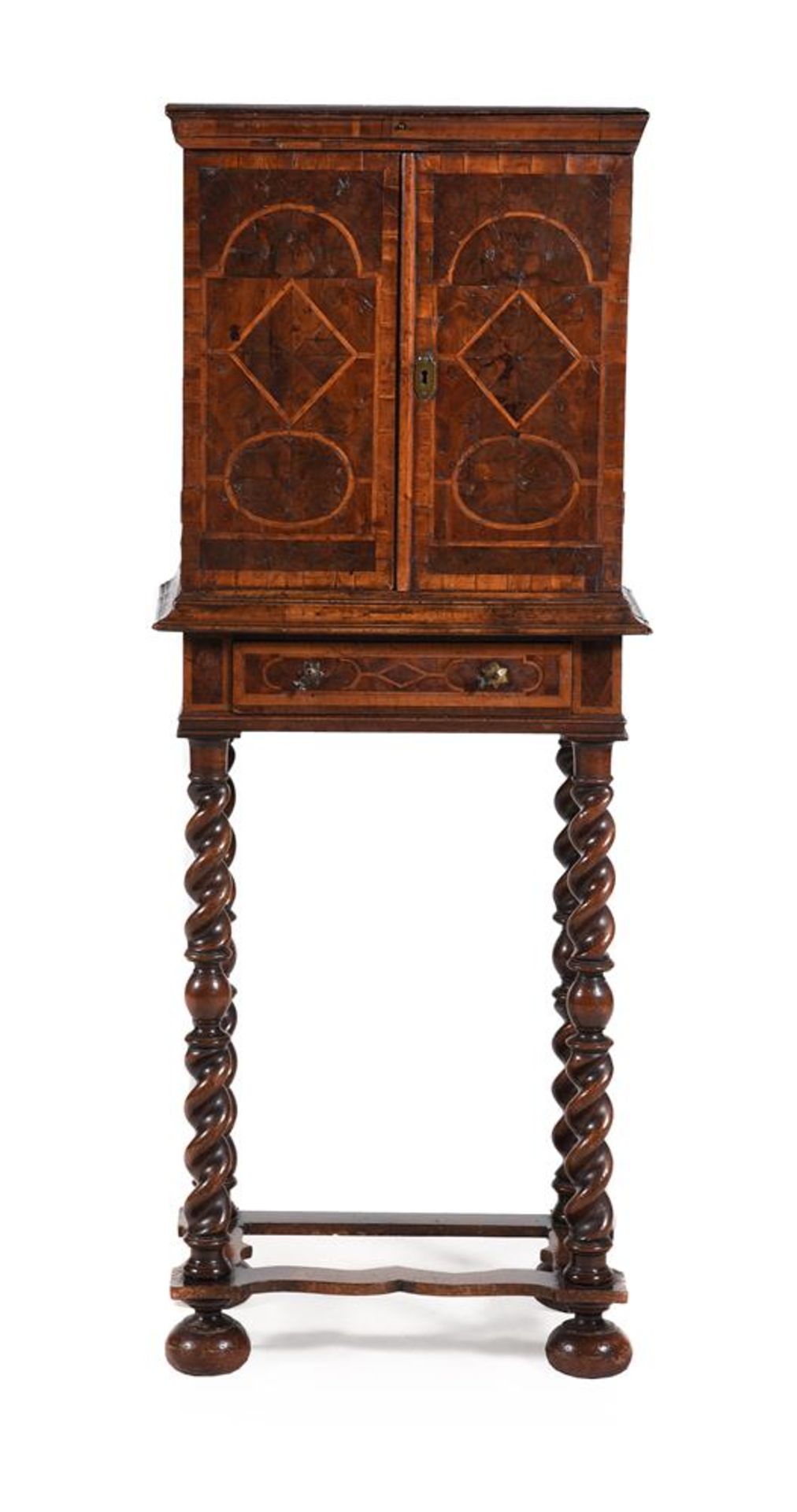 A CHARLES II YEW OYSTER VENEERED AND HOLLY BANDED CABINET