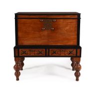 Y A DUTCH COLONIAL PADOUK AND EBONY CHEST ON STAND, DUTCH EAST INDIES, EARLY 19TH CENTURY