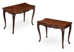 A PAIR OF GEORGE III SERPENTINE MAHOGANY FOLDING CARD TABLES, CIRCA 1760