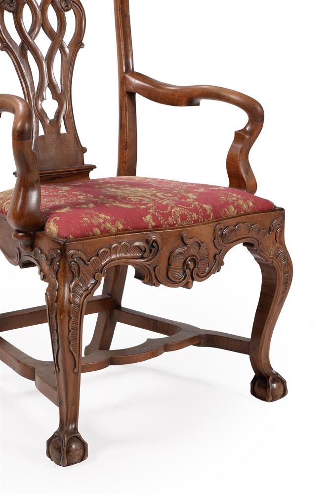 A THIRD PAIR OF CARVED WALNUT OPEN ARMCHAIRS PROBABLY PORTUGUESE, LATE 18TH CENTURY - Image 3 of 3