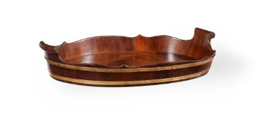 A GEORGE III MAHOGANY AND BRASS BOUND TRAY, SECOND HALF 18TH CENTURY