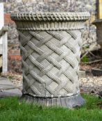 A TERRACOTTA GARDEN POT AND STAND, IN THE MANNER OF BLASHFIELD, LATE 19TH CENTURY