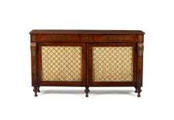 Y A REGENCY ROSEWOOD AND BRASS MARQUETRY SIDE CABINET, CIRCA 1820