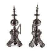 A PAIR OF CHARLES II POLISHED STEEL ANDIRONS, SECOND HALF 17TH CENTURY