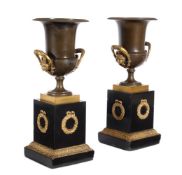 A PAIR OF EMPIRE BRONZE, GILT BRONZE AND MARBLE VASES, EARLY 19TH CENTURY