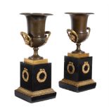 A PAIR OF EMPIRE BRONZE, GILT BRONZE AND MARBLE VASES, EARLY 19TH CENTURY