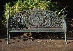 A CAST IRON GARDEN BENCH IN COALBROOKDALE STYLE 'MEDALLION' PATTERN, 20TH CENTURY