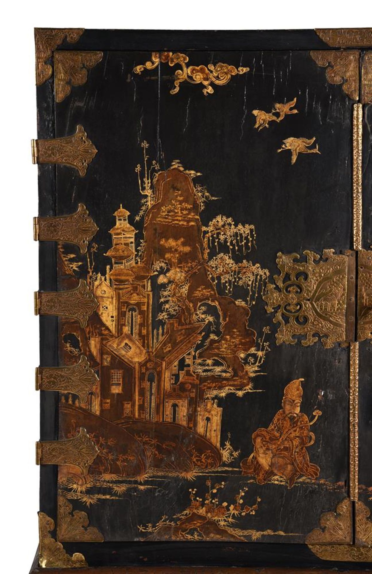 A WILLIAM & MARY BLACK LACQUER AND GILT JAPANNED CABINET ON STAND, THE CABINET LATE 17TH CENTURY - Image 7 of 17