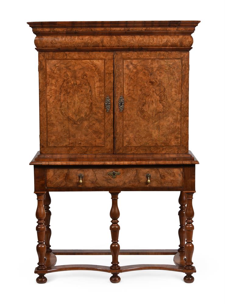 A WILLIAM & MARY BURR WALNUT CABINET ON STAND, THE CABINET CIRCA 1690