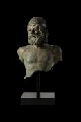 A BRONZE HALF LENGTH BUST OF A GREEK WARRIOR, AFTER THE RIACE BRONZES, LATE 20TH CENTURY