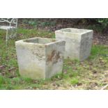 A PAIR OF CARVED LIMESTONE BOX PLANTERS, 19TH CENTURY
