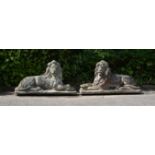 A PAIR OF COMPOSITION MODELS OF STONE LIONS, IN THE MANNER OF AUSTIN & SEELEY, LATE 19TH CENTURY