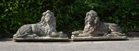 A PAIR OF COMPOSITION MODELS OF STONE LIONS, IN THE MANNER OF AUSTIN & SEELEY, LATE 19TH CENTURY