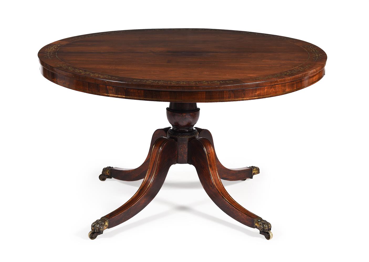 Y A REGENCY ROSEWOOD, SIMULATED ROSEWOOD AND BRASS MARQUETRY CENTRE TABLE, CIRCA 1815