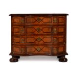 A NORTH ITALIAN WALNUT, AMBOYNA AND EBONY COMMODE, 18TH CENTURY