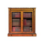 Y A PAIR OF VICTORIAN BURR ELM, EBONY BANDED AND GILT METAL MOUNTED BOOKCASES, CIRCA 1880