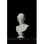 AN ITALIAN CARRARA MARBLE LIFE SIZE BUST OF AN AMAZON, LATE 18TH CENTURY