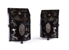 Y A RARE PAIR OF JAPANESE EXPORT NAGASAKI BLACK LACQUER AND MOTHER-OF-PEARL KNIFE BOXES