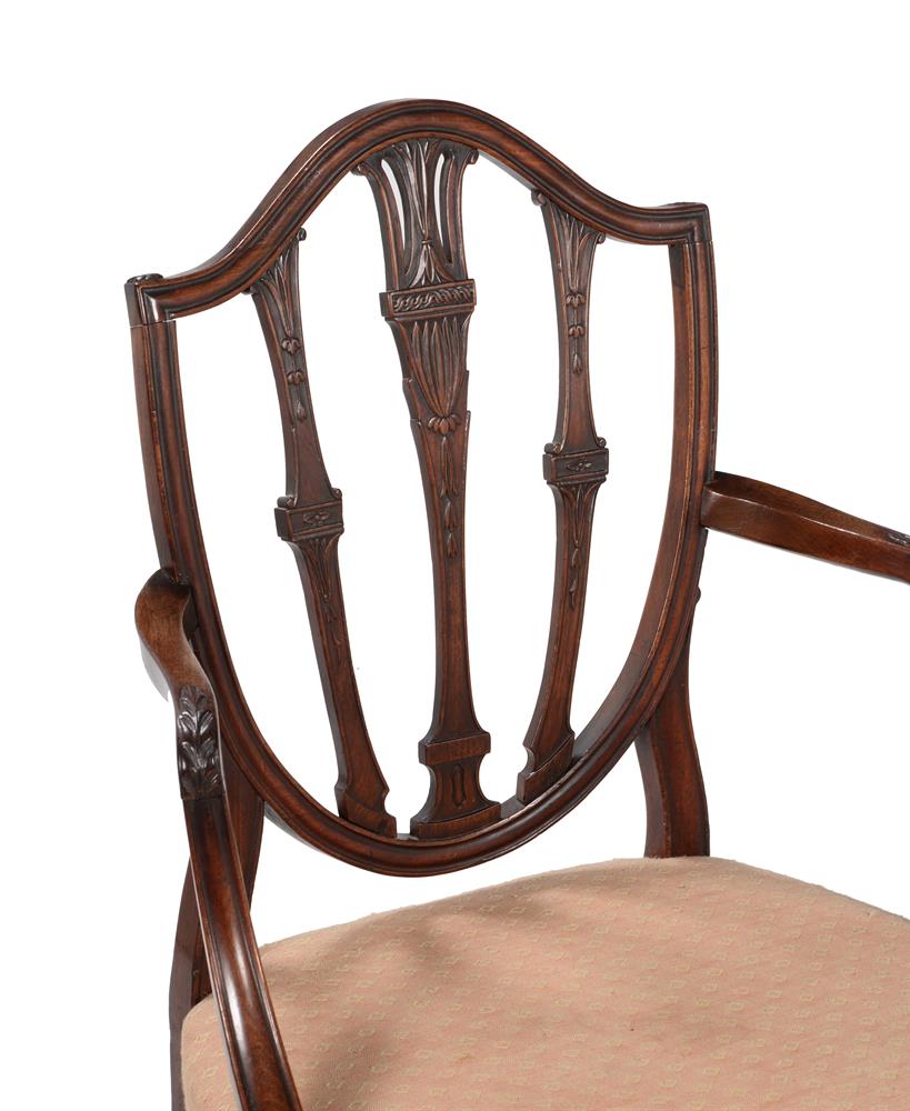 A PAIR OF GEORGE III MAHOGANY OPEN ARMCHAIRS, IN THE MANNER OF GEORGE HEPPLEWHITE - Image 3 of 3