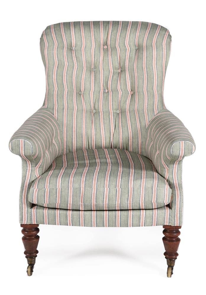 A REGENCY MAHOGANY AND BUTTON UPHOLSTERED ARMCHAIR CIRCA 1820 - Image 5 of 8