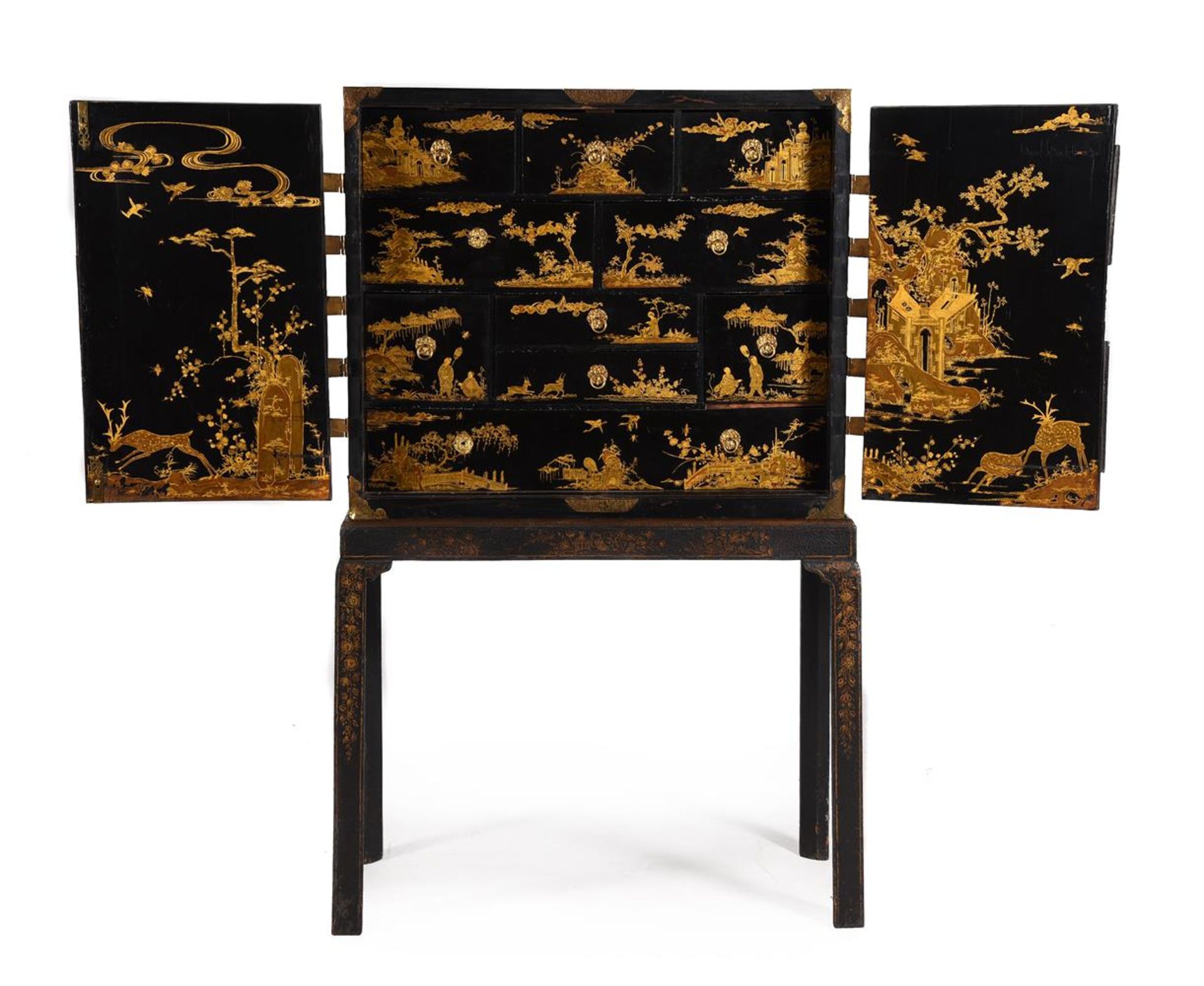 A WILLIAM & MARY BLACK LACQUER AND GILT JAPANNED CABINET ON STAND, THE CABINET LATE 17TH CENTURY - Image 2 of 17