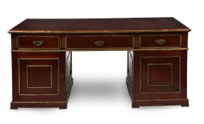 A RUSSIAN MAHOGANY AND BRASS INLAID PEDESTAL DESK, 19TH CENTURY