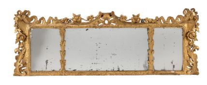 AN EARLY GEORGE III GILTWOOD TRIPTYCH OVERMANTLE MIRROR, POSSIBLY IRISH, CIRCA 1760