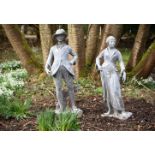 A PAIR OF LEAD GARDEN MODELS OF A PASTORAL COUPLE IN THE MANNER OF JOHN CHEERE, 20TH CENTURY
