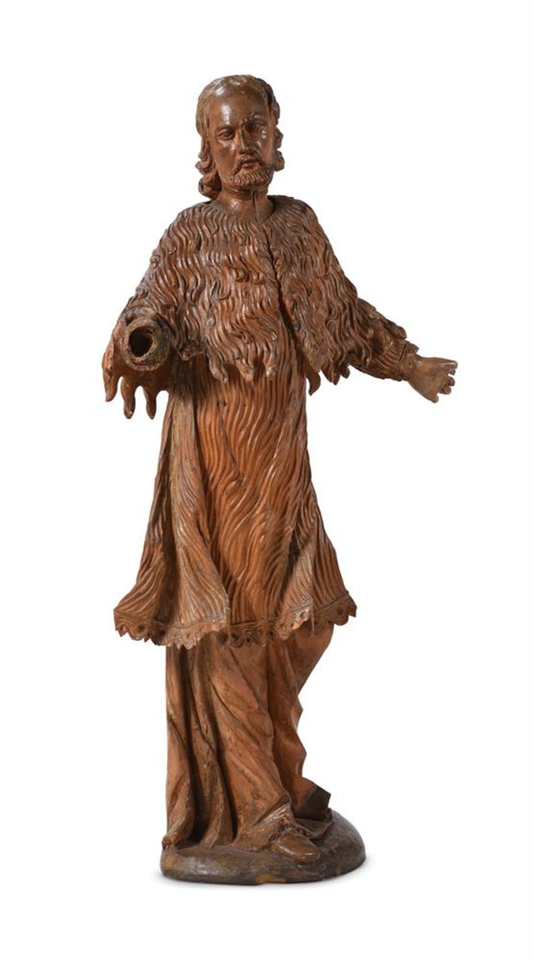 A CARVED LIMEWOOD FIGURE OF A STANDING APOSTOLIC FIGURE SWISS OR SOUTH GERMAN, 17TH CENTURY - Image 2 of 3