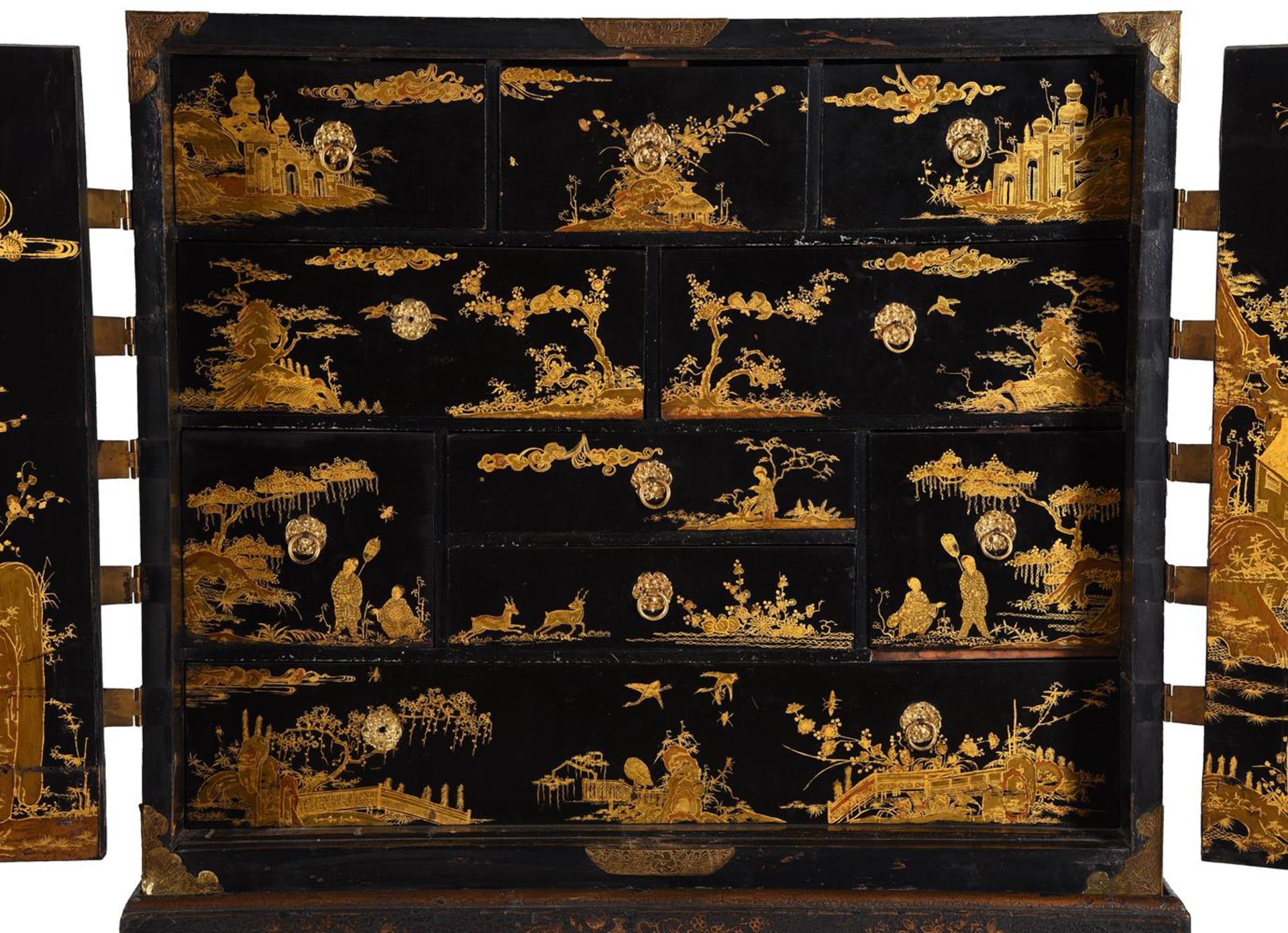 A WILLIAM & MARY BLACK LACQUER AND GILT JAPANNED CABINET ON STAND, THE CABINET LATE 17TH CENTURY - Image 3 of 17