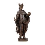 A CARVED SOFTWOOD POLYCHROME FIGURE OF A 14TH CENTURY KING, POSSIBLY FRENCH, 19TH CENTURY