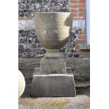 A VICTORIAN CARVED GRITSTONE GARDEN URN OF GOBLET FORM, LATE 19TH CENTURY