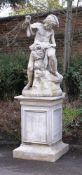 AN ITALIAN STONE COMPOSITION FIGURE ON STAND 'GIUOCATORE', 20TH CENTURY